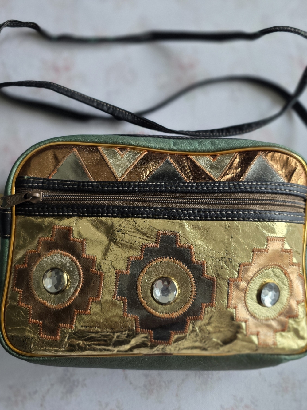 90's Vintage Gold Metallic Embellished Crossbody Bag